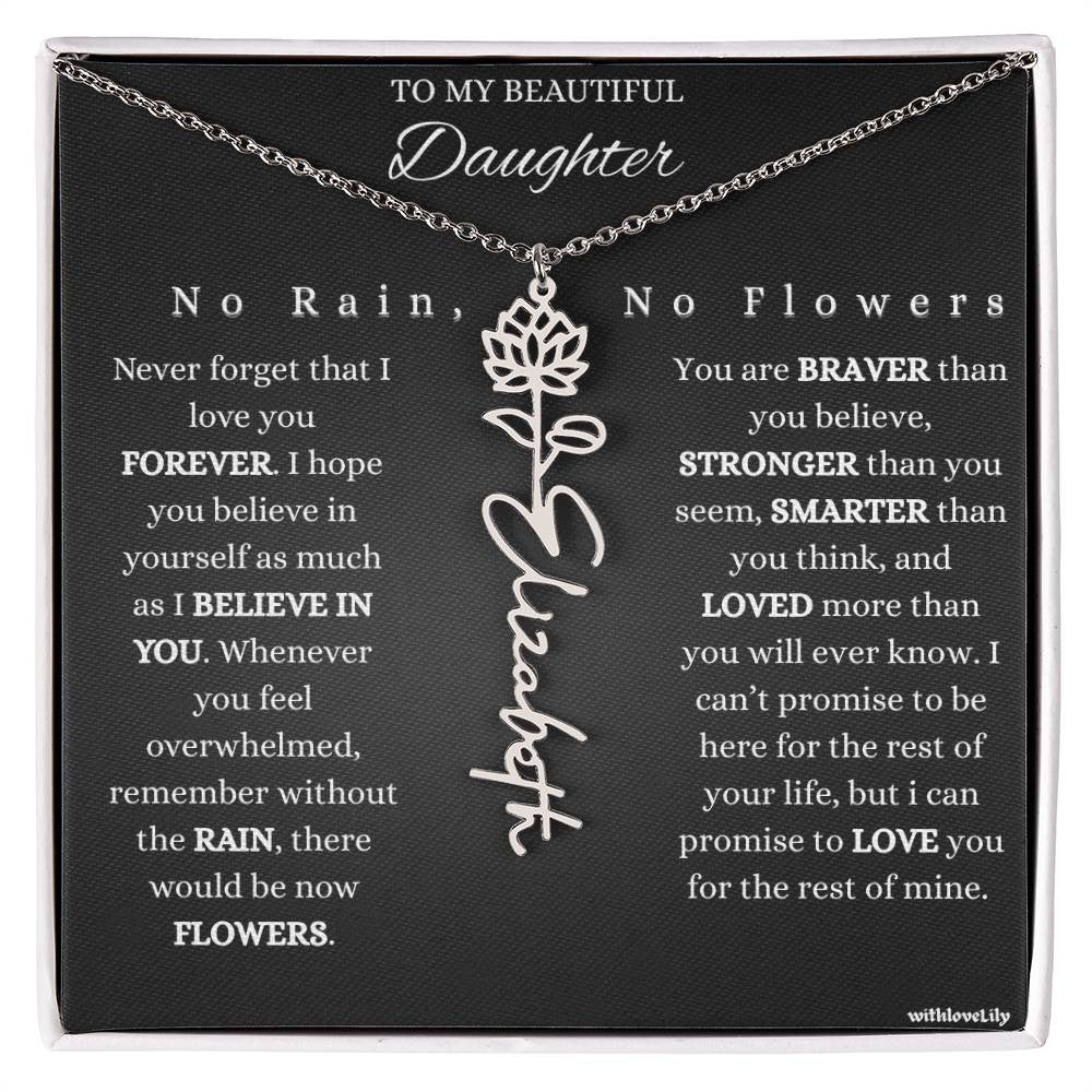 To My Beautiful Daughter – Encouraging Gift Necklace | “No Rain, No Flowers”