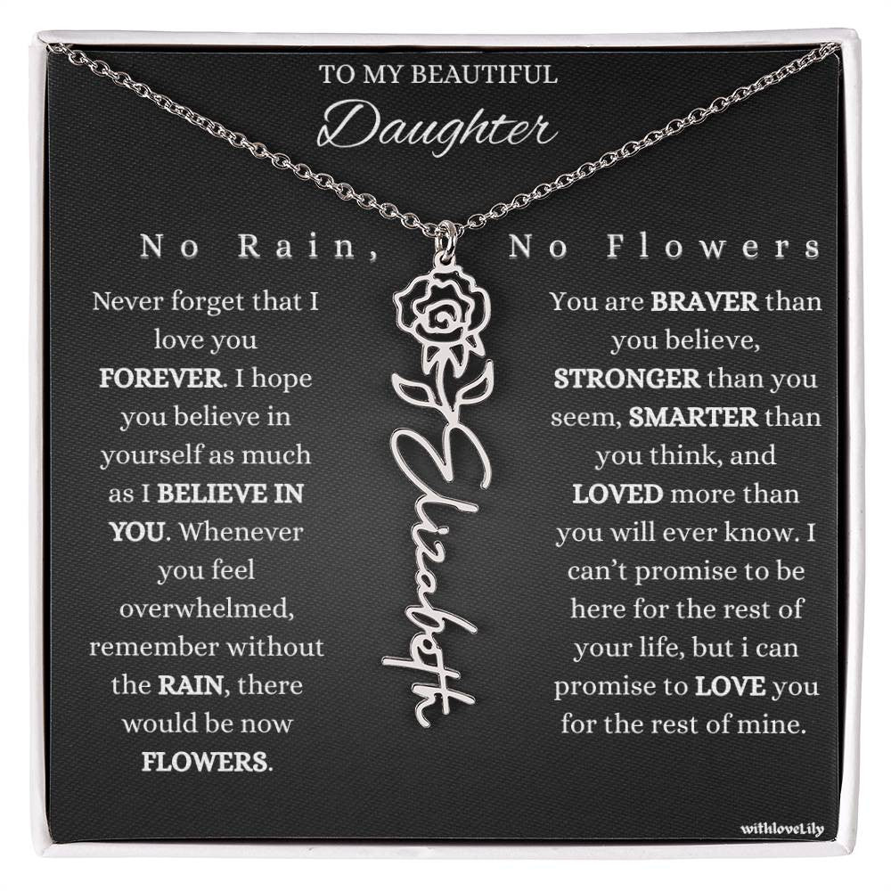 To My Beautiful Daughter – Encouraging Gift Necklace | “No Rain, No Flowers”