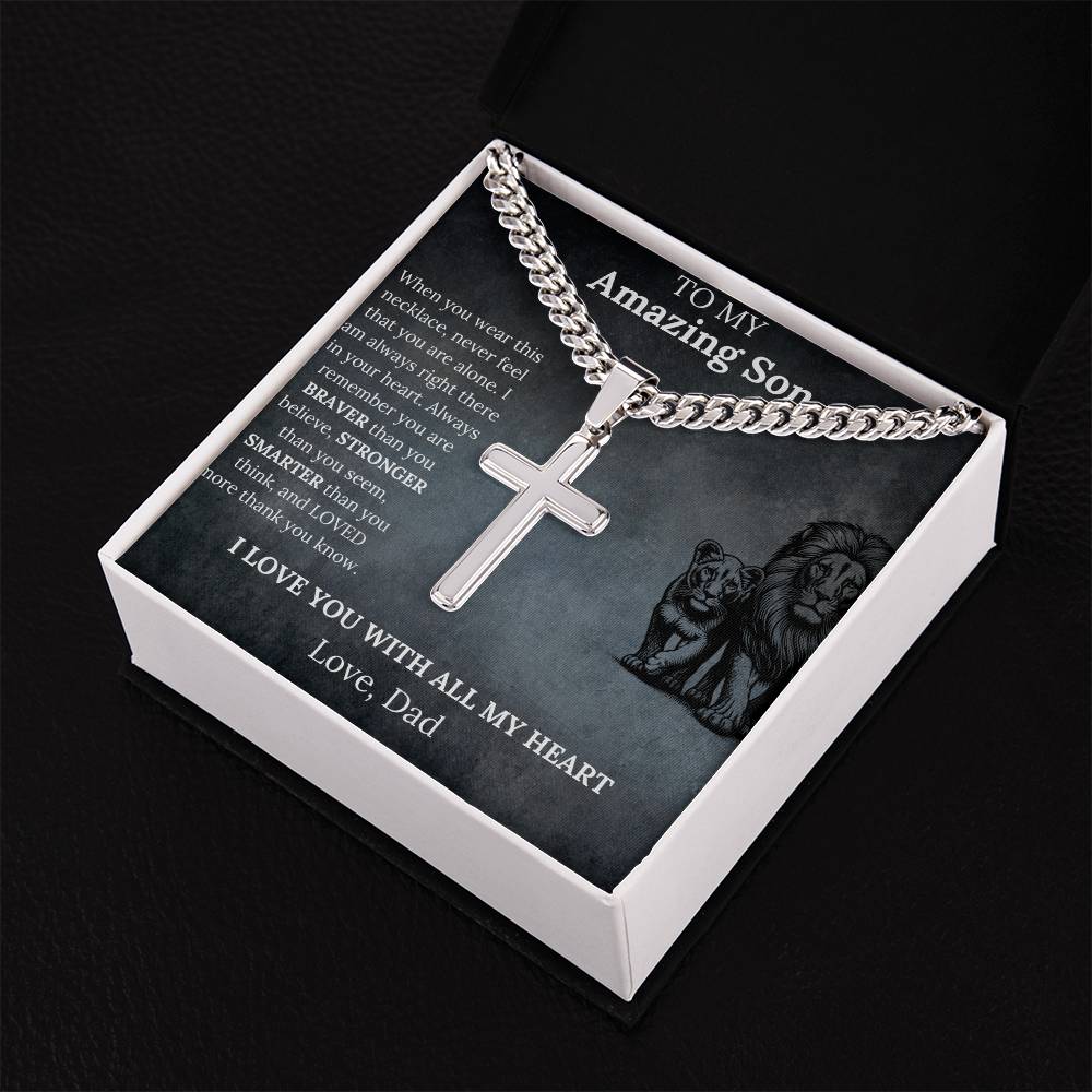To My Amazing Son Cross Necklace, Love Dad
