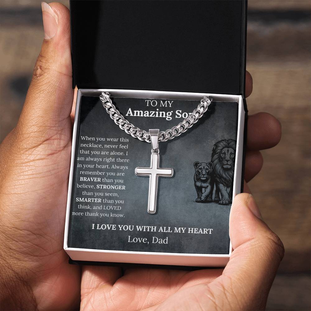 To My Amazing Son Cross Necklace, Love Dad