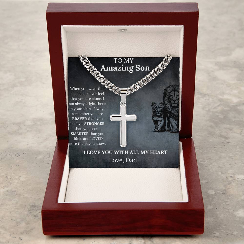 To My Amazing Son Cross Necklace, Love Dad