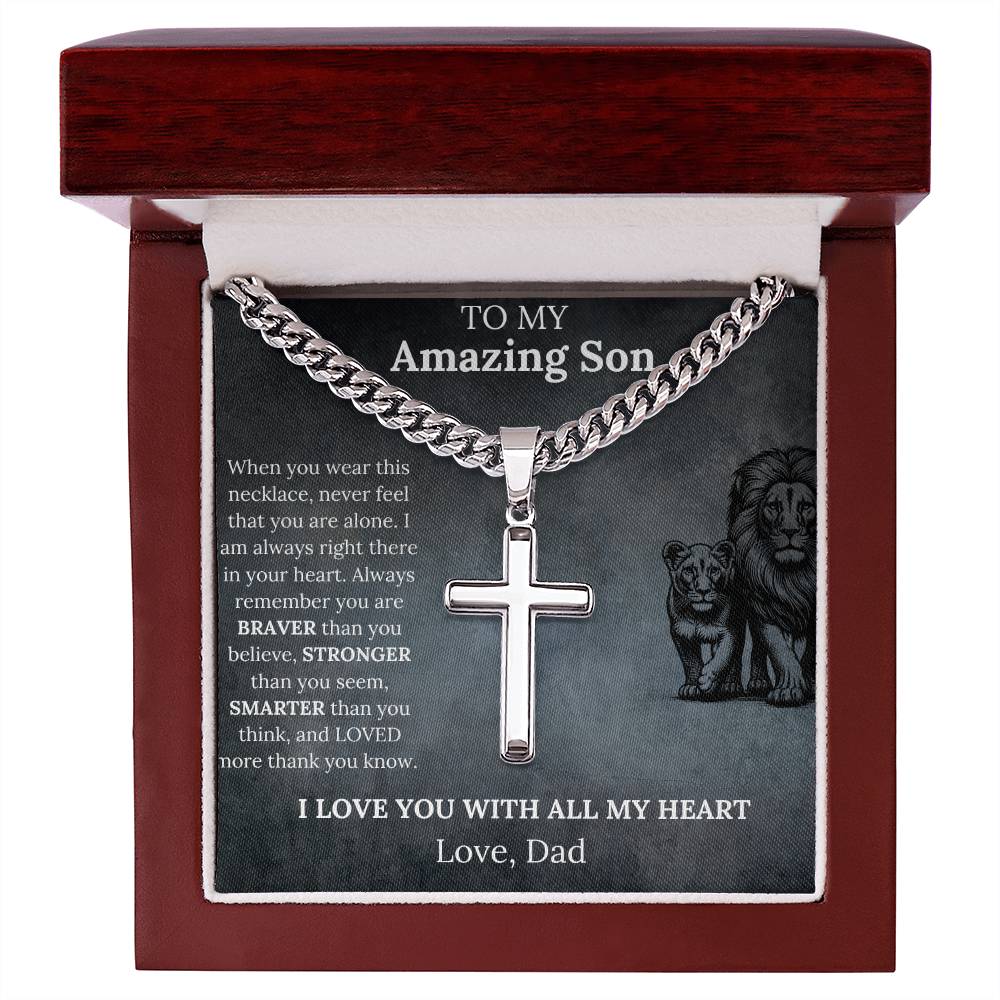 To My Amazing Son Cross Necklace, Love Dad