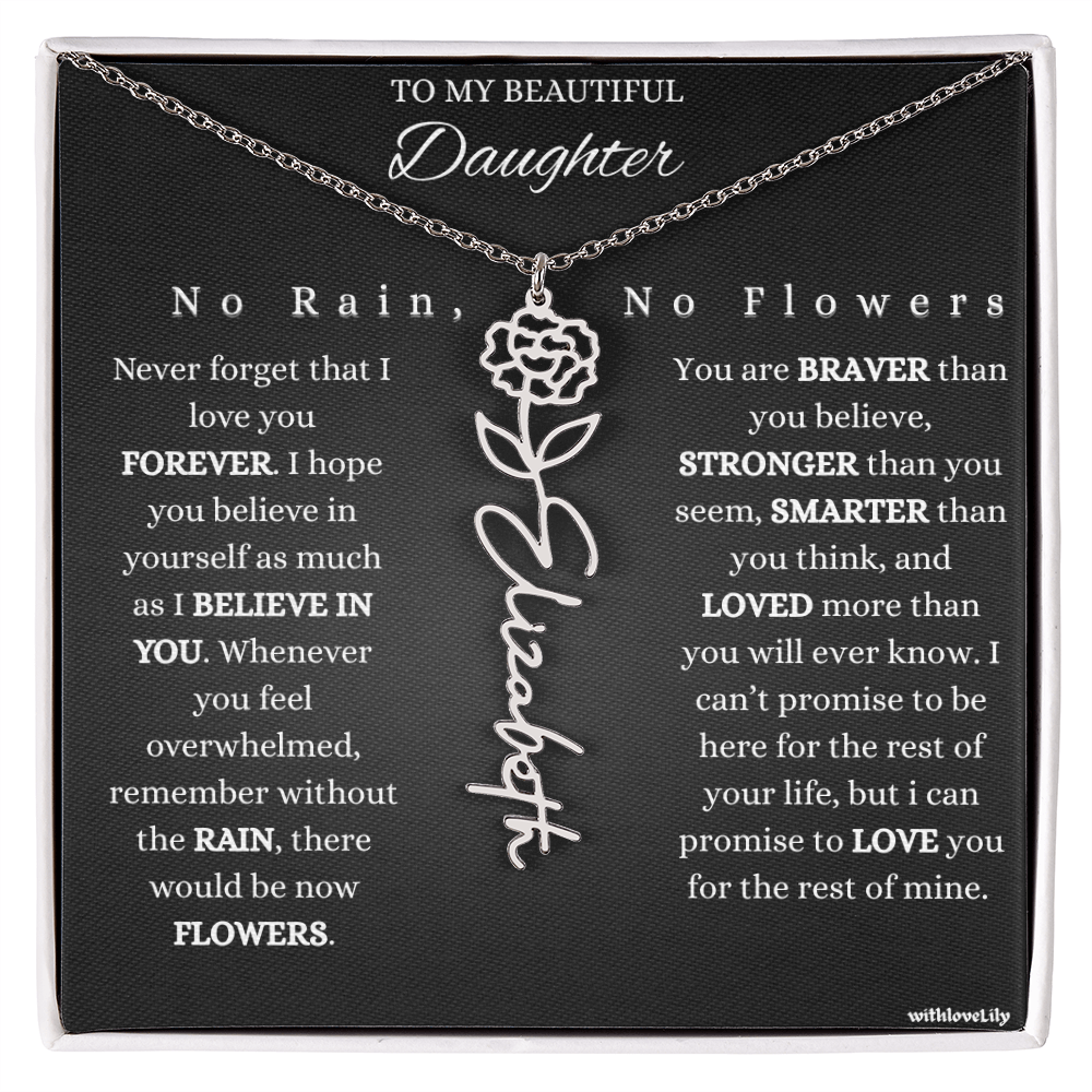 To My Beautiful Daughter – Encouraging Gift Necklace | “No Rain, No Flowers”