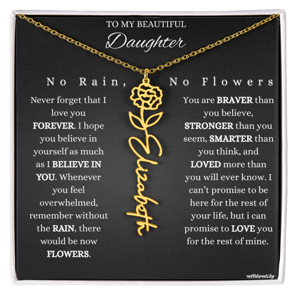 To My Beautiful Daughter – Encouraging Gift Necklace | “No Rain, No Flowers”