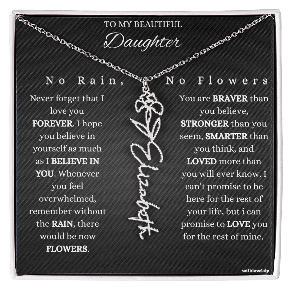 To My Beautiful Daughter – Encouraging Gift Necklace | “No Rain, No Flowers”