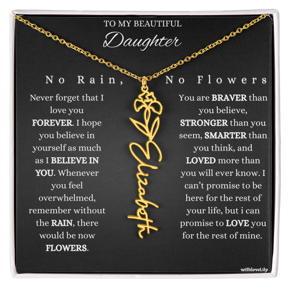 To My Beautiful Daughter – Encouraging Gift Necklace | “No Rain, No Flowers”
