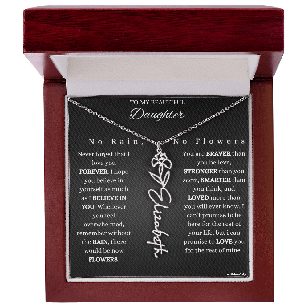 To My Beautiful Daughter – Encouraging Gift Necklace | “No Rain, No Flowers”