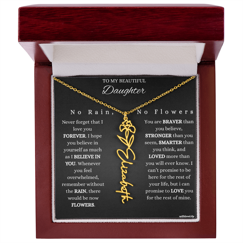 To My Beautiful Daughter – Encouraging Gift Necklace | “No Rain, No Flowers”