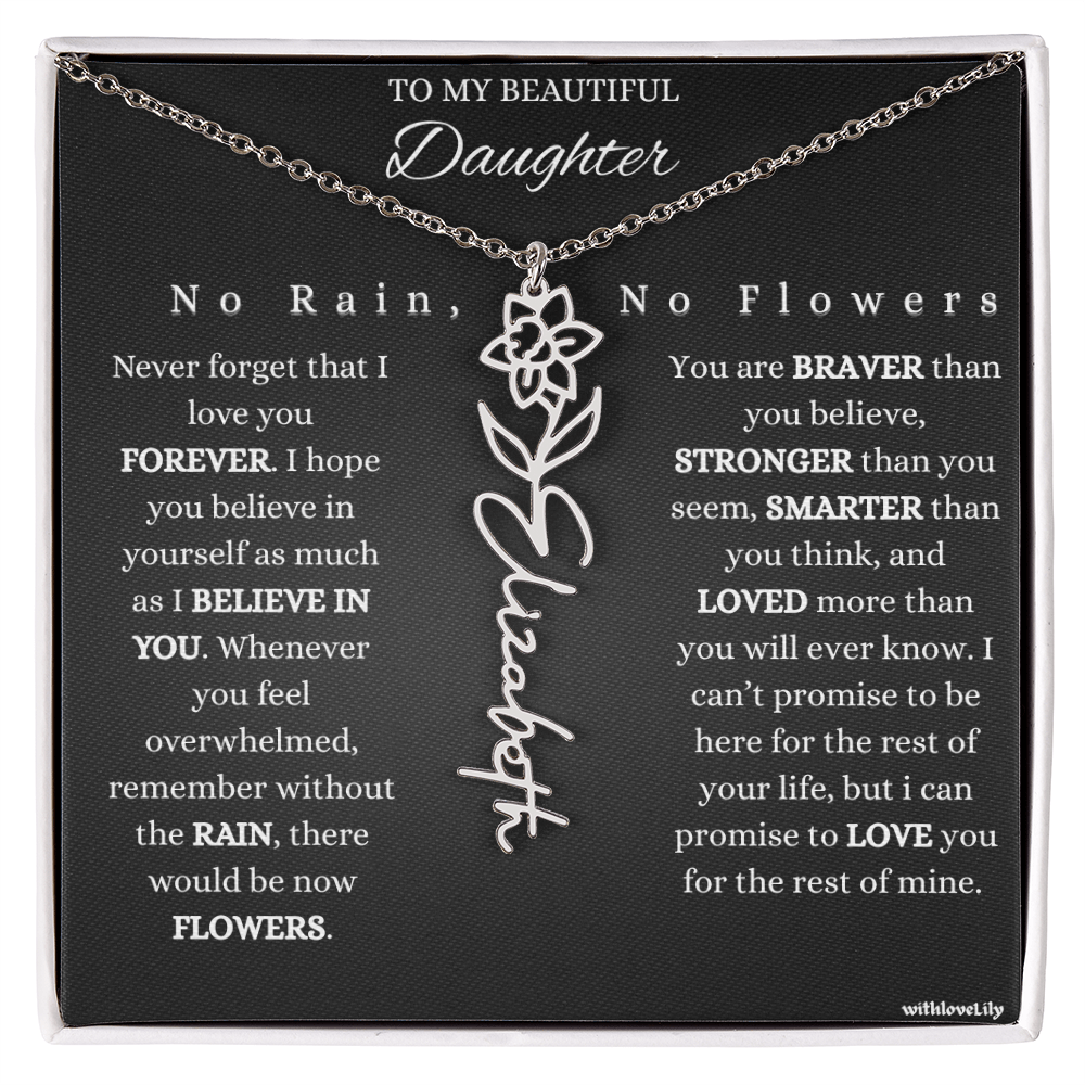 To My Beautiful Daughter – Encouraging Gift Necklace | “No Rain, No Flowers”