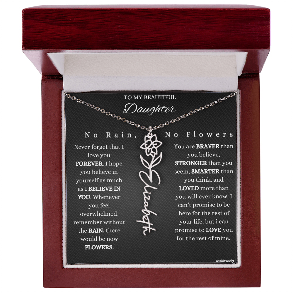 To My Beautiful Daughter – Encouraging Gift Necklace | “No Rain, No Flowers”