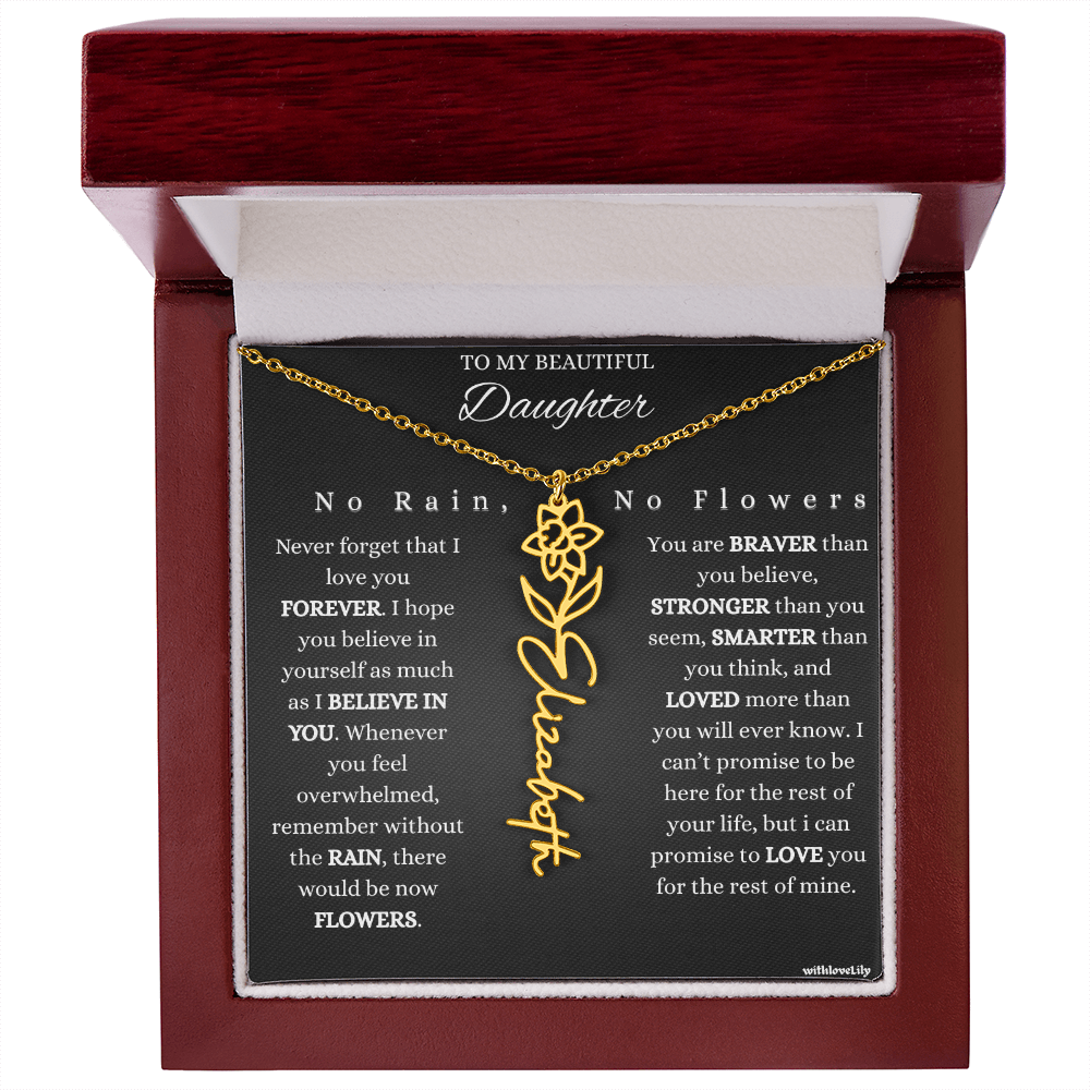 To My Beautiful Daughter – Encouraging Gift Necklace | “No Rain, No Flowers”
