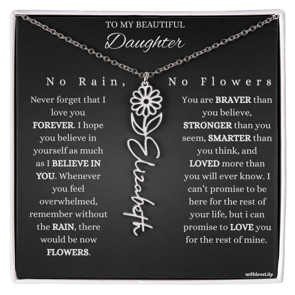To My Beautiful Daughter – Encouraging Gift Necklace | “No Rain, No Flowers”
