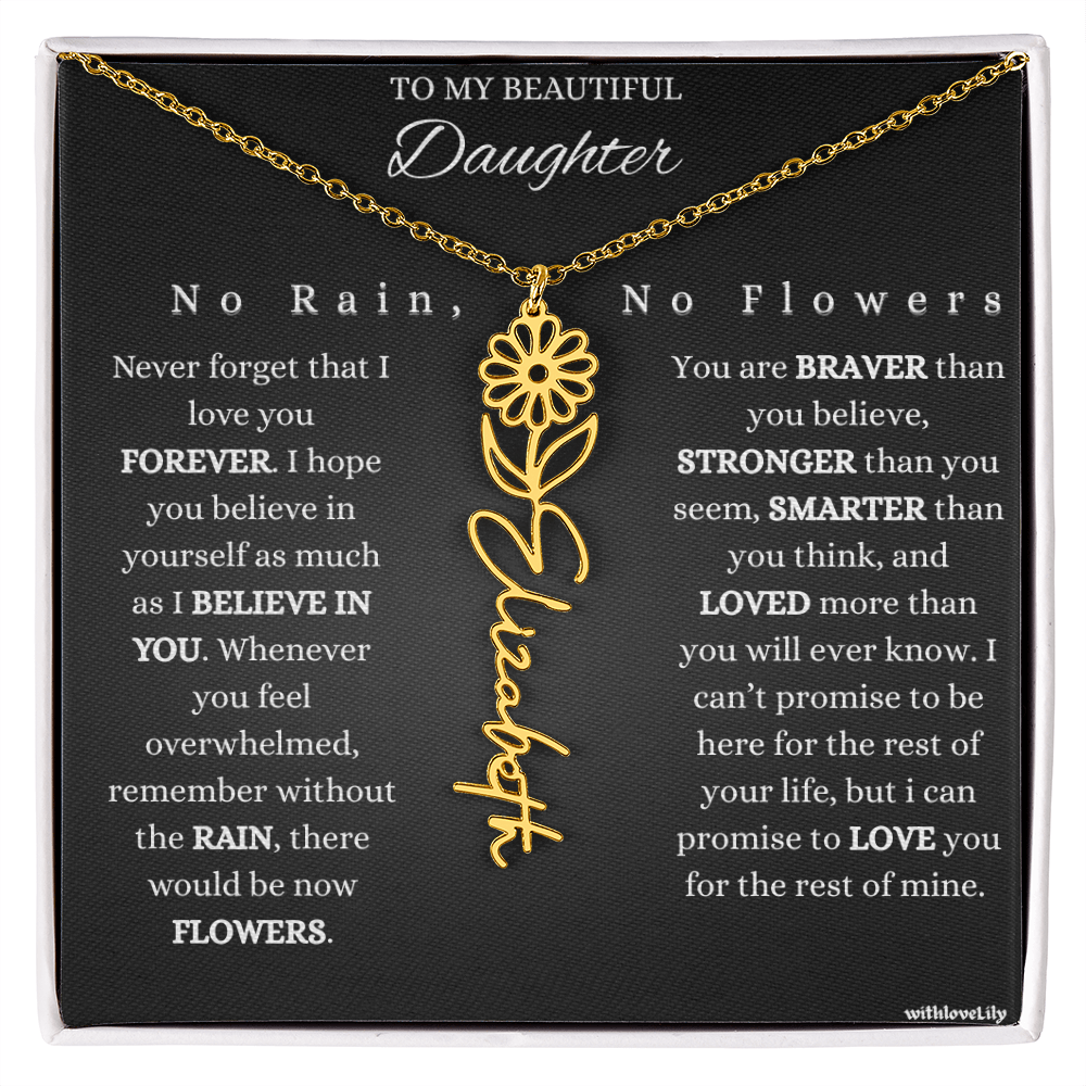 To My Beautiful Daughter – Encouraging Gift Necklace | “No Rain, No Flowers”
