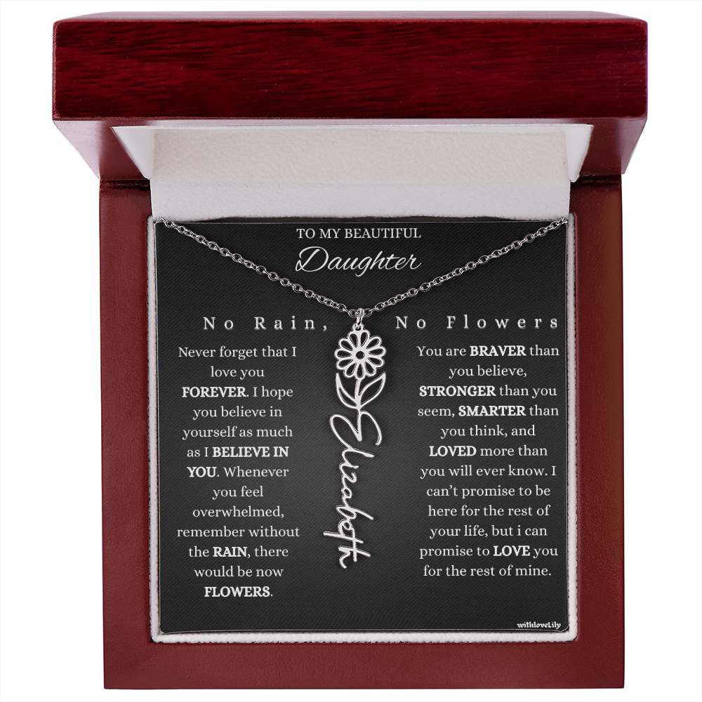 To My Beautiful Daughter – Encouraging Gift Necklace | “No Rain, No Flowers”