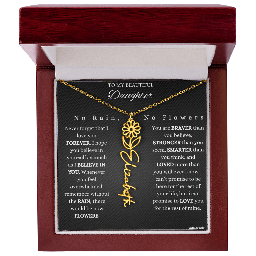 To My Beautiful Daughter – Encouraging Gift Necklace | “No Rain, No Flowers”