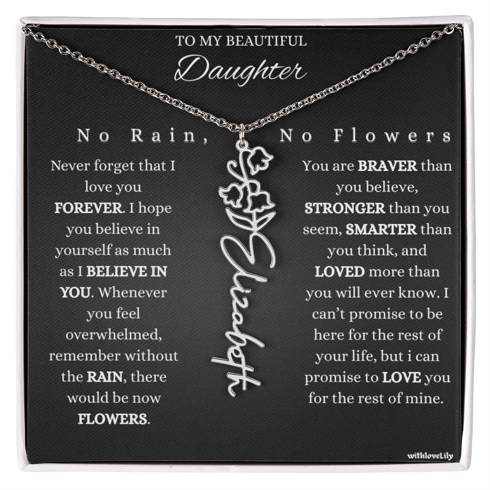 To My Beautiful Daughter – Encouraging Gift Necklace | “No Rain, No Flowers”