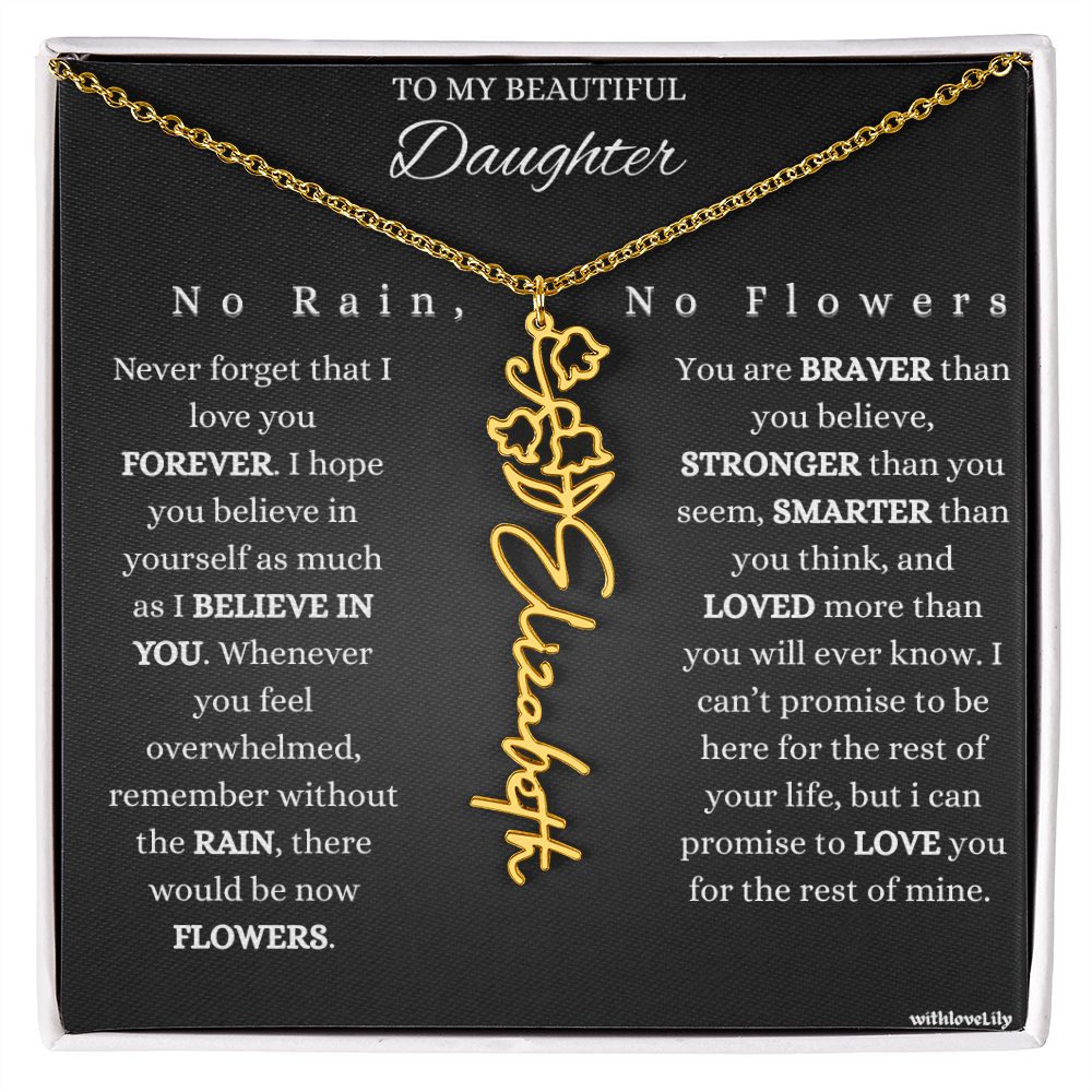 To My Beautiful Daughter – Encouraging Gift Necklace | “No Rain, No Flowers”