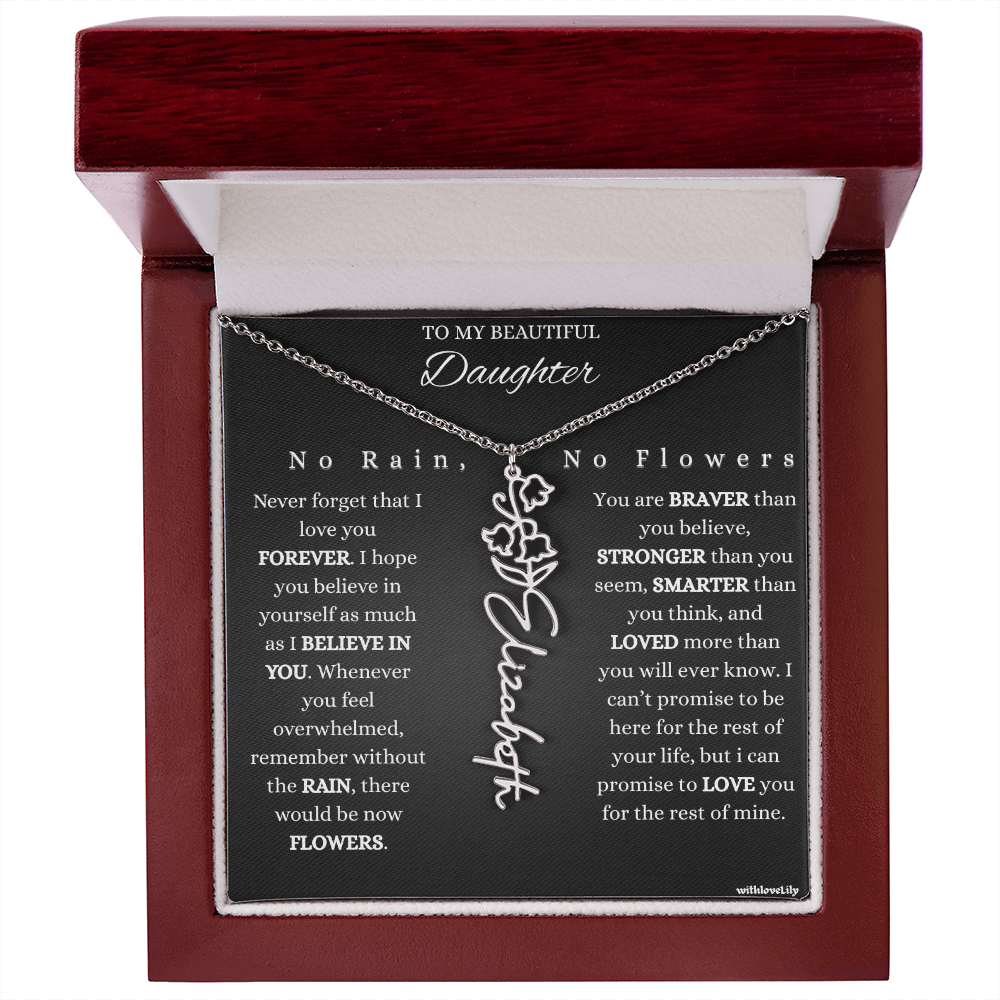 To My Beautiful Daughter – Encouraging Gift Necklace | “No Rain, No Flowers”