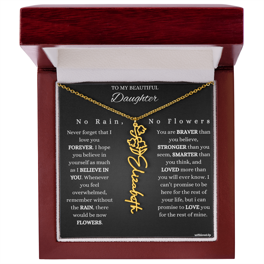 To My Beautiful Daughter – Encouraging Gift Necklace | “No Rain, No Flowers”