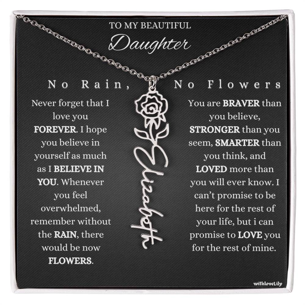 To My Beautiful Daughter – Encouraging Gift Necklace | “No Rain, No Flowers”