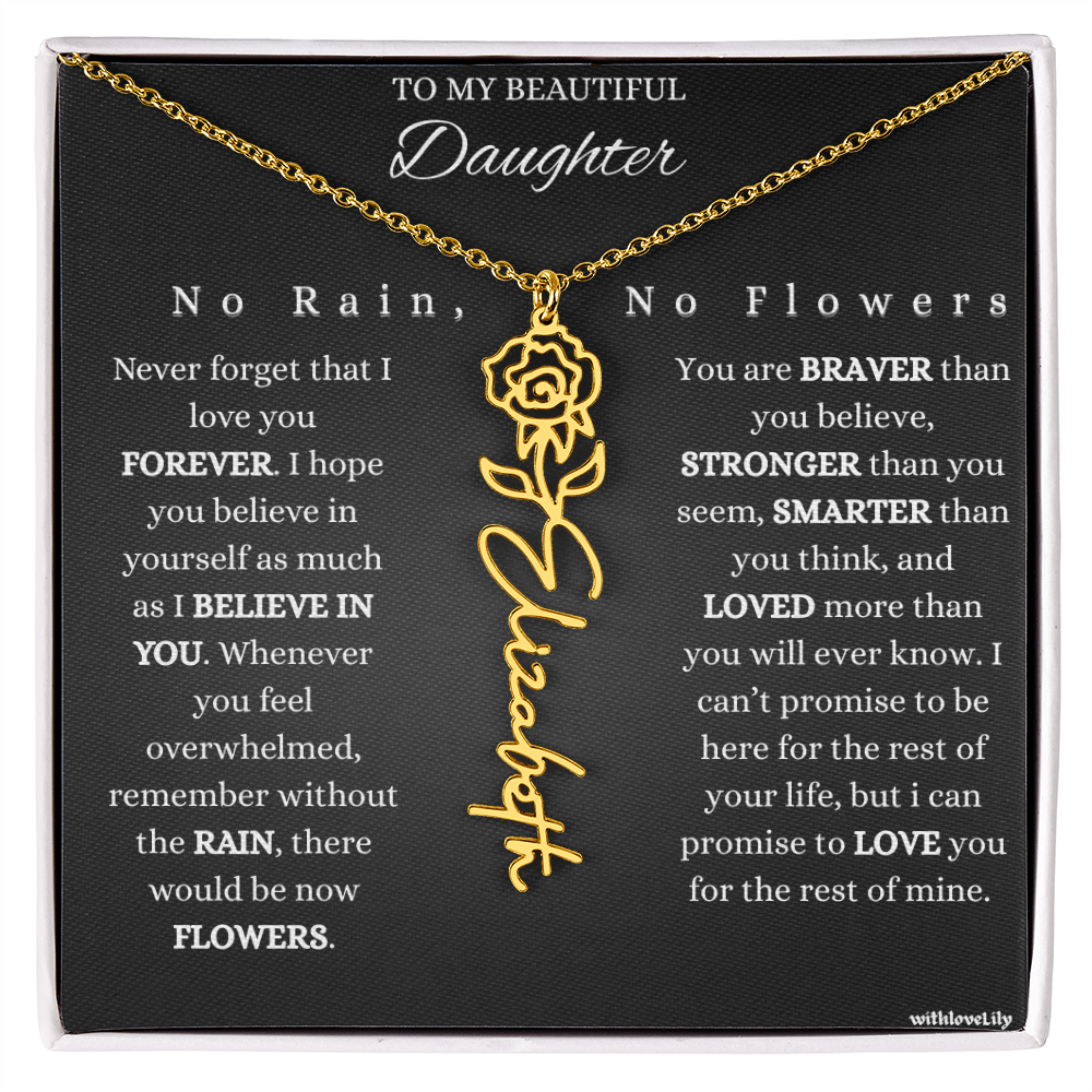 To My Beautiful Daughter – Encouraging Gift Necklace | “No Rain, No Flowers”
