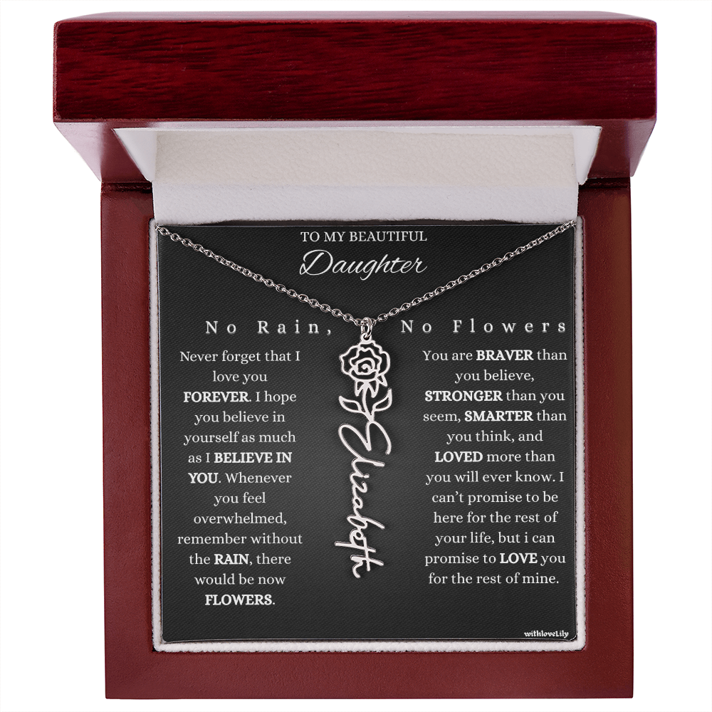 To My Beautiful Daughter – Encouraging Gift Necklace | “No Rain, No Flowers”