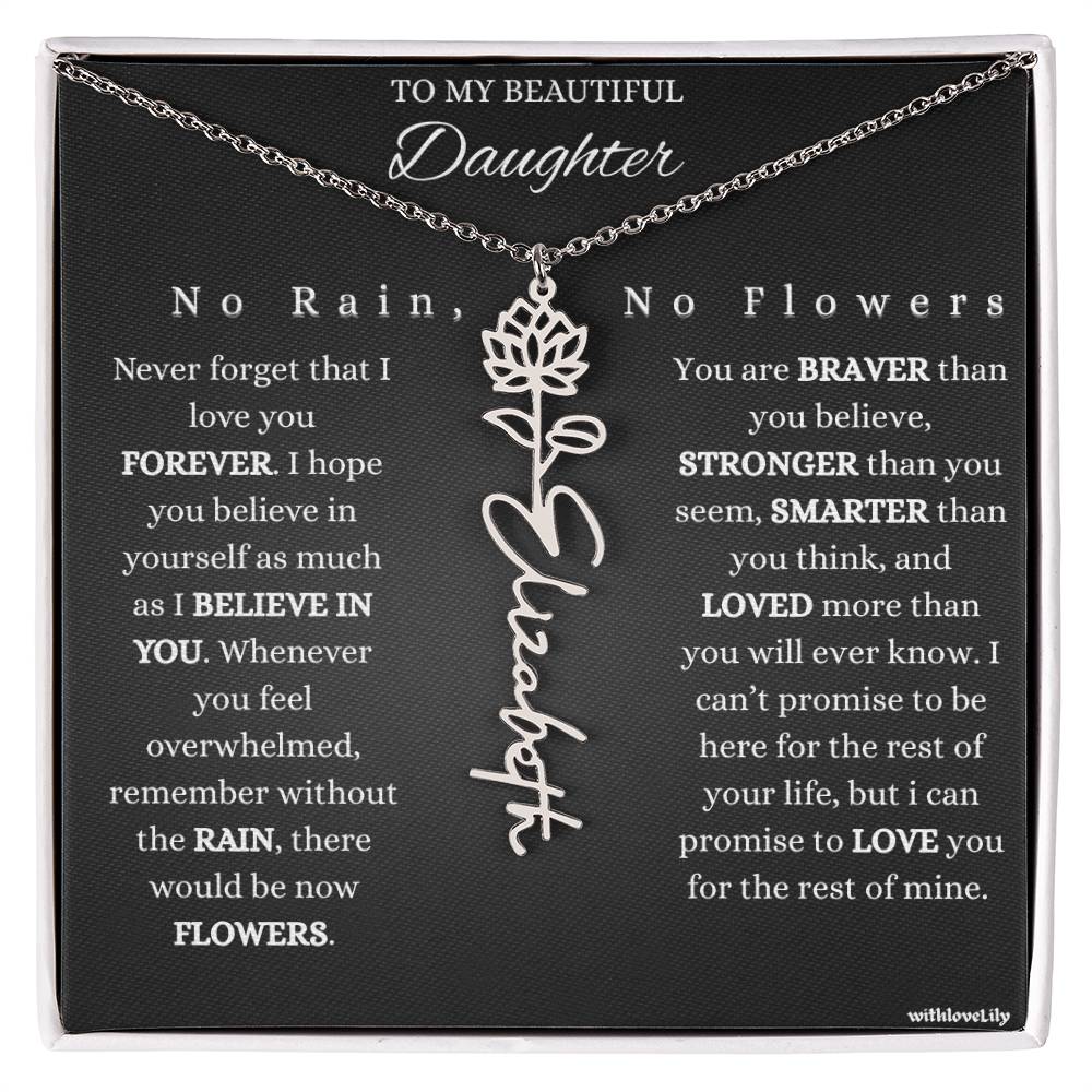 To My Beautiful Daughter – Encouraging Gift Necklace | “No Rain, No Flowers”
