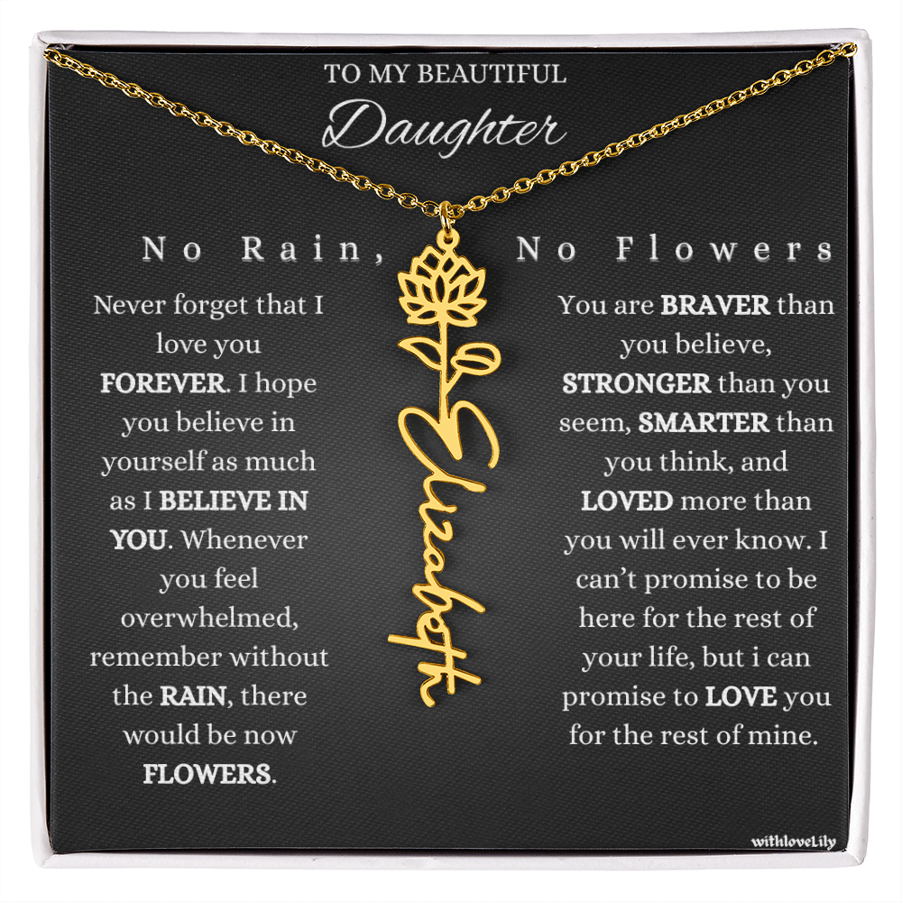To My Beautiful Daughter – Encouraging Gift Necklace | “No Rain, No Flowers”