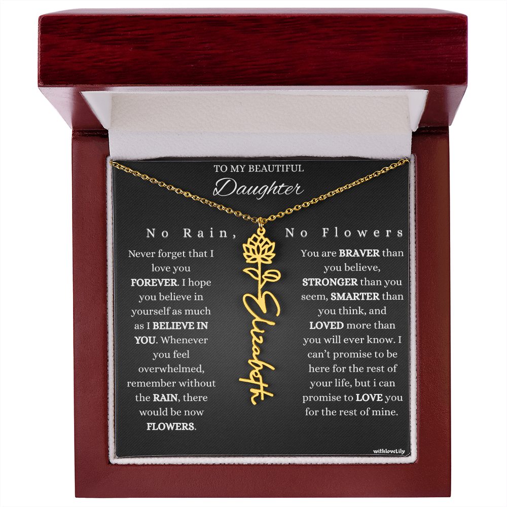 To My Beautiful Daughter – Encouraging Gift Necklace | “No Rain, No Flowers”