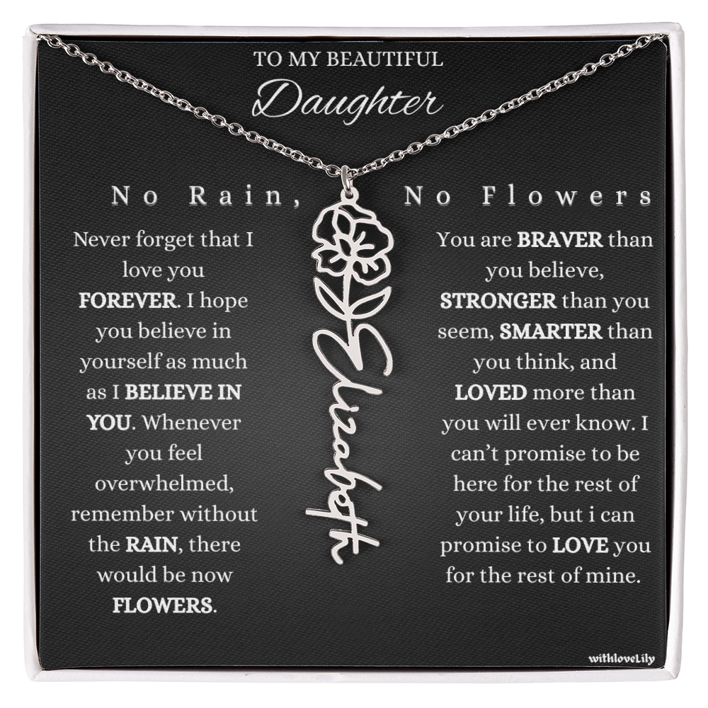 To My Beautiful Daughter – Encouraging Gift Necklace | “No Rain, No Flowers”