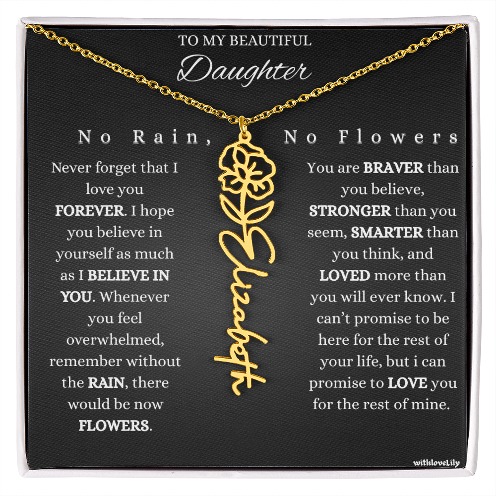 To My Beautiful Daughter – Encouraging Gift Necklace | “No Rain, No Flowers”