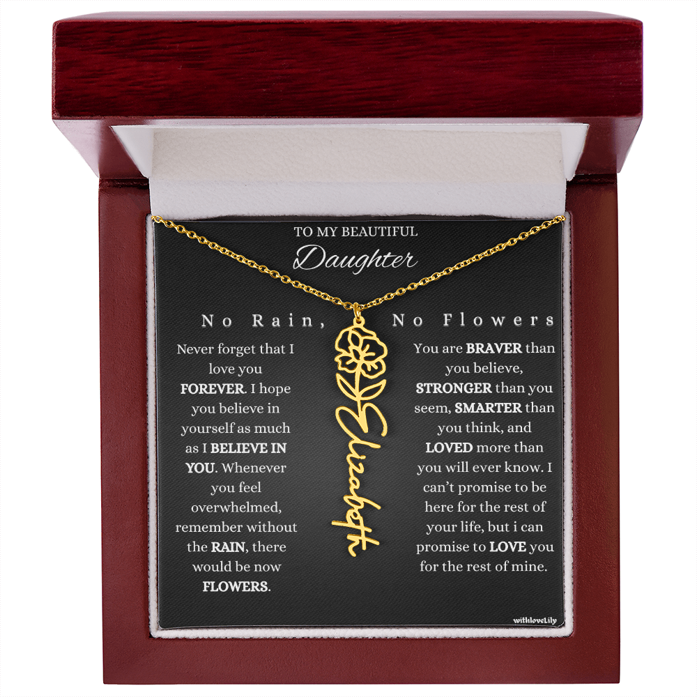 To My Beautiful Daughter – Encouraging Gift Necklace | “No Rain, No Flowers”