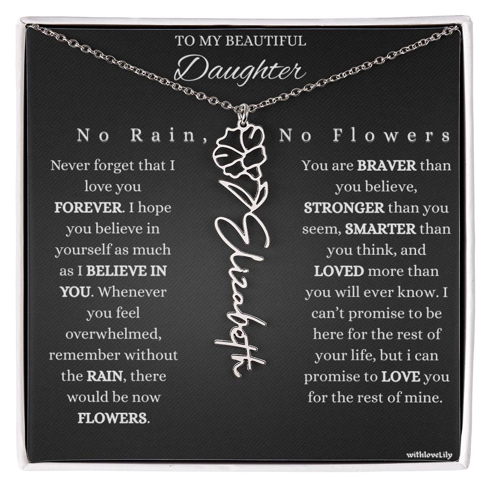To My Beautiful Daughter – Encouraging Gift Necklace | “No Rain, No Flowers”