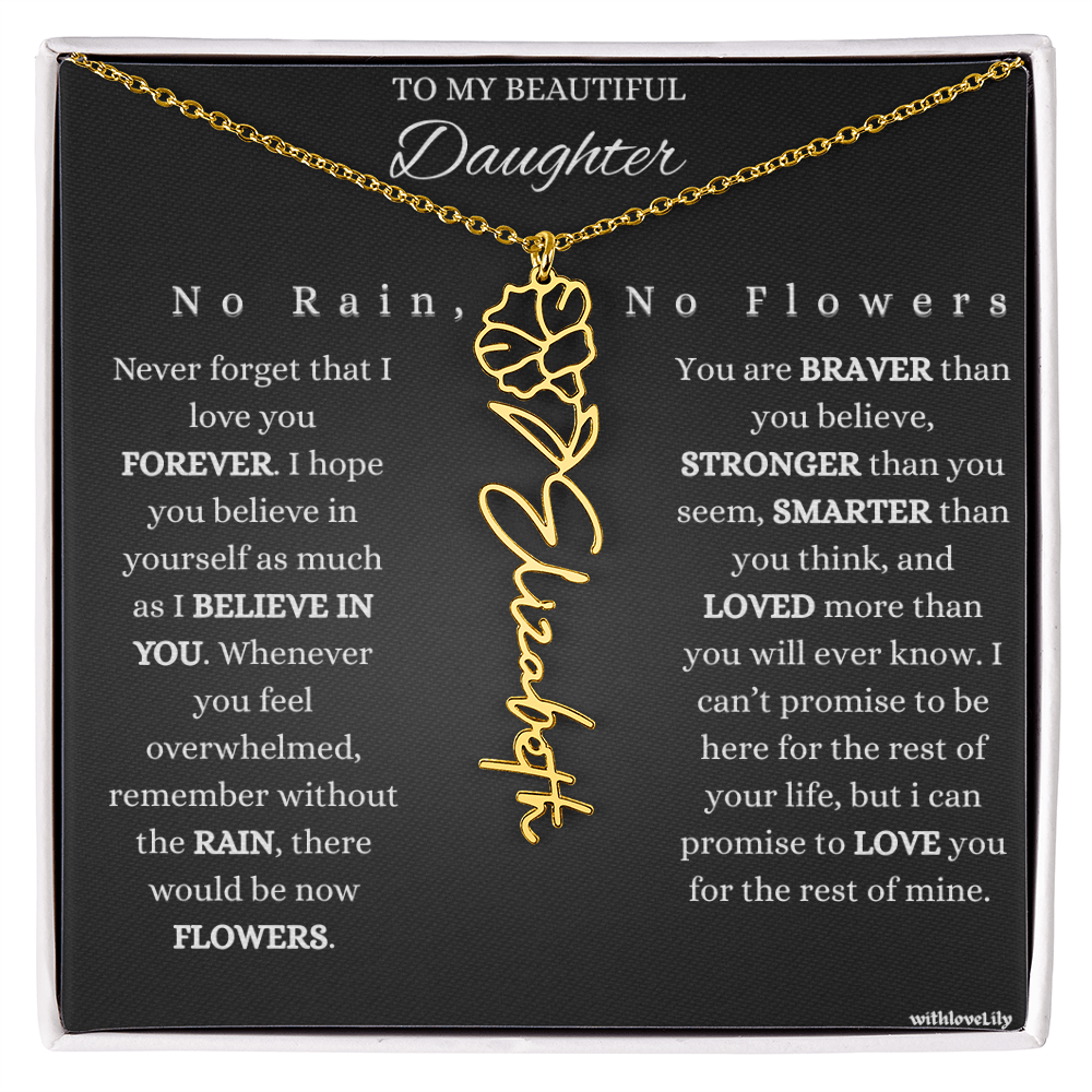 To My Beautiful Daughter – Encouraging Gift Necklace | “No Rain, No Flowers”