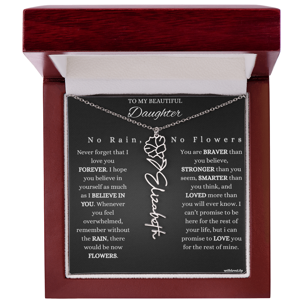 To My Beautiful Daughter – Encouraging Gift Necklace | “No Rain, No Flowers”