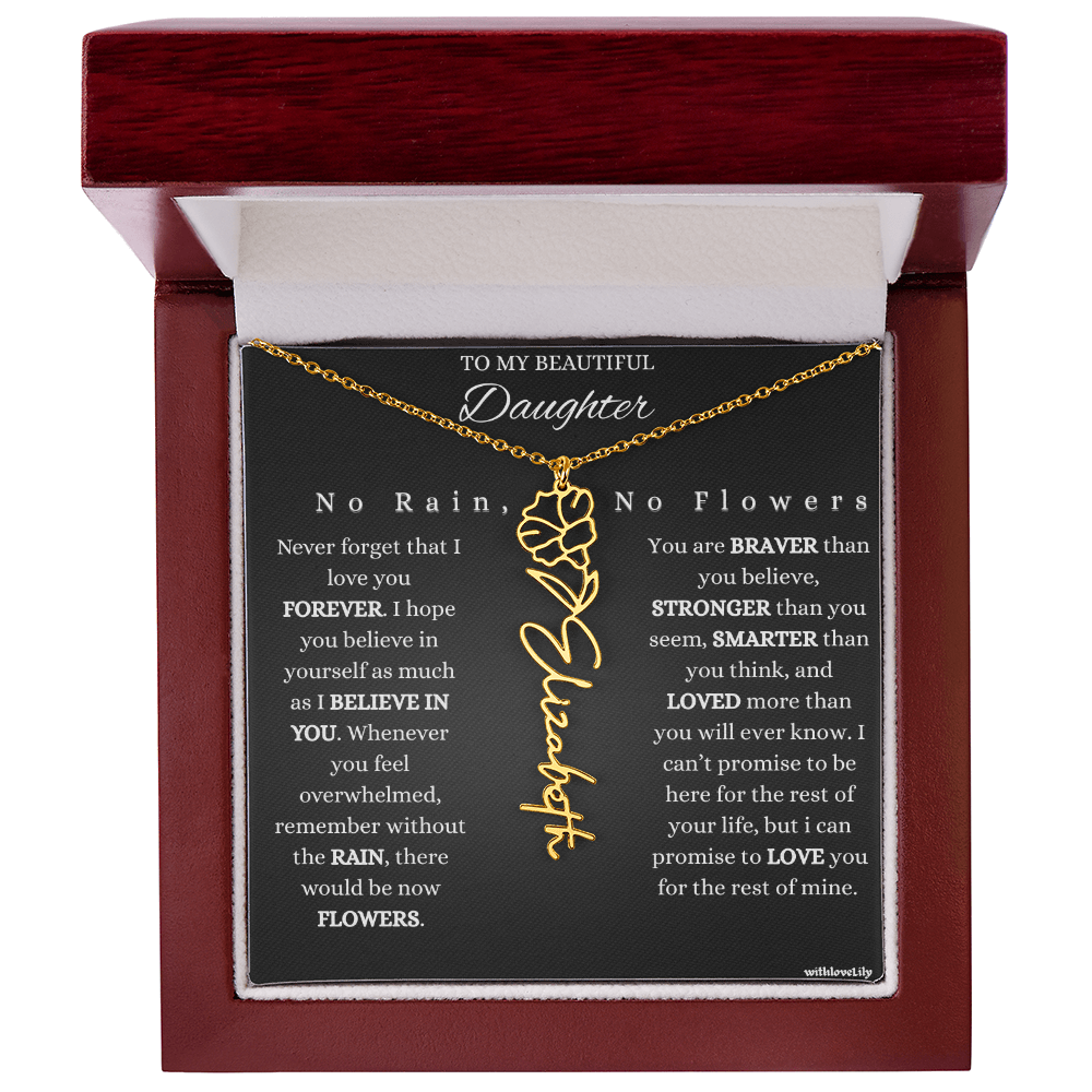 To My Beautiful Daughter – Encouraging Gift Necklace | “No Rain, No Flowers”