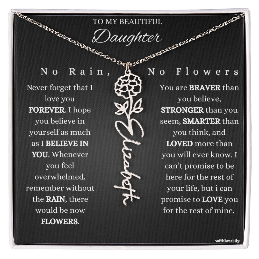 To My Beautiful Daughter – Encouraging Gift Necklace | “No Rain, No Flowers”