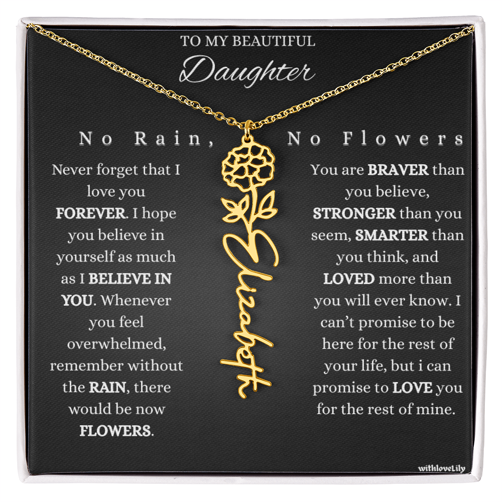 To My Beautiful Daughter – Encouraging Gift Necklace | “No Rain, No Flowers”