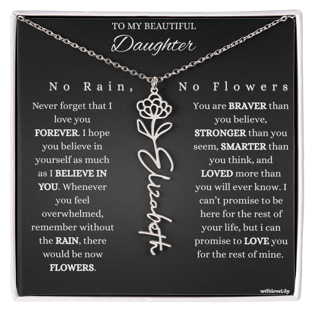To My Beautiful Daughter – Encouraging Gift Necklace | “No Rain, No Flowers”