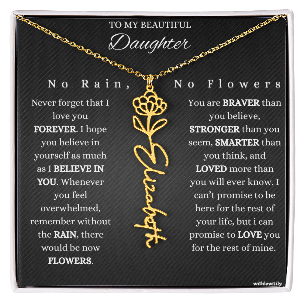 To My Beautiful Daughter – Encouraging Gift Necklace | “No Rain, No Flowers”