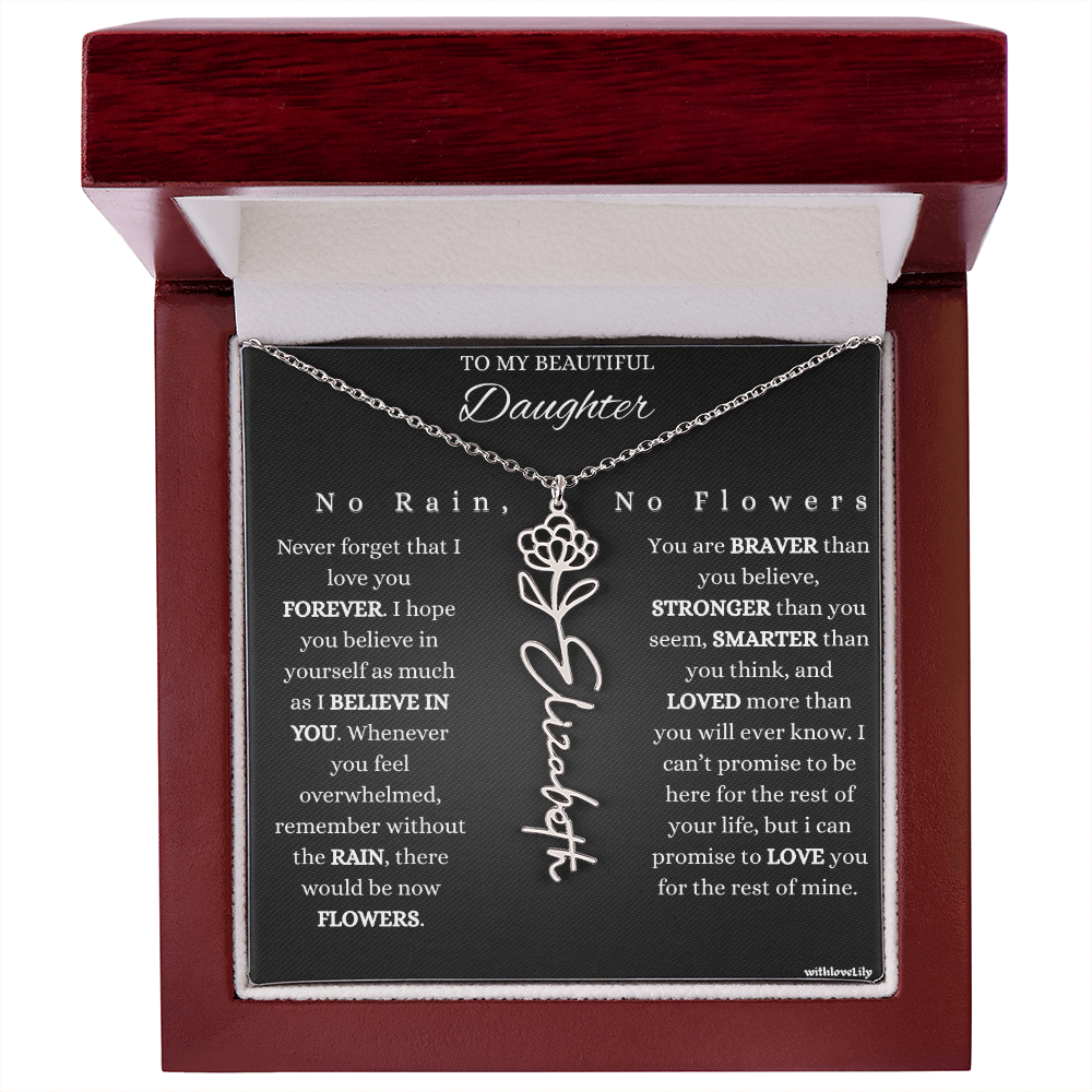 To My Beautiful Daughter – Encouraging Gift Necklace | “No Rain, No Flowers”