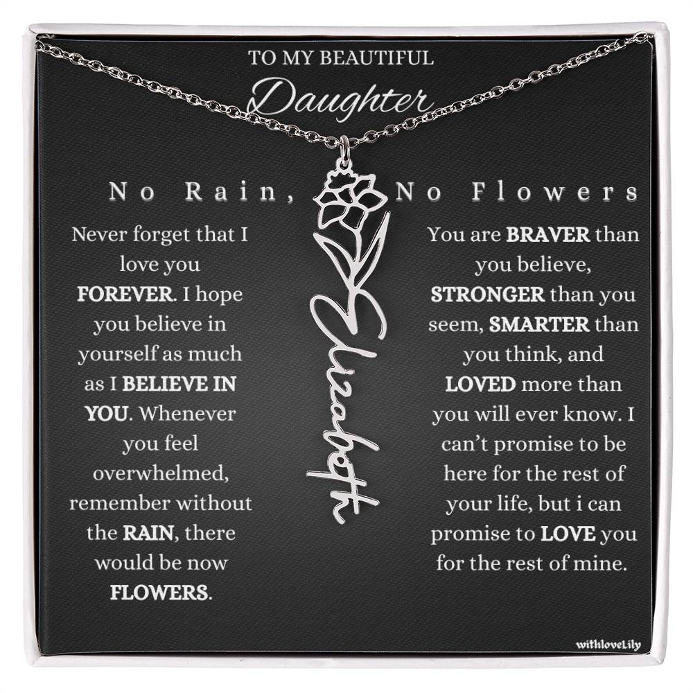 To My Beautiful Daughter – Encouraging Gift Necklace | “No Rain, No Flowers”