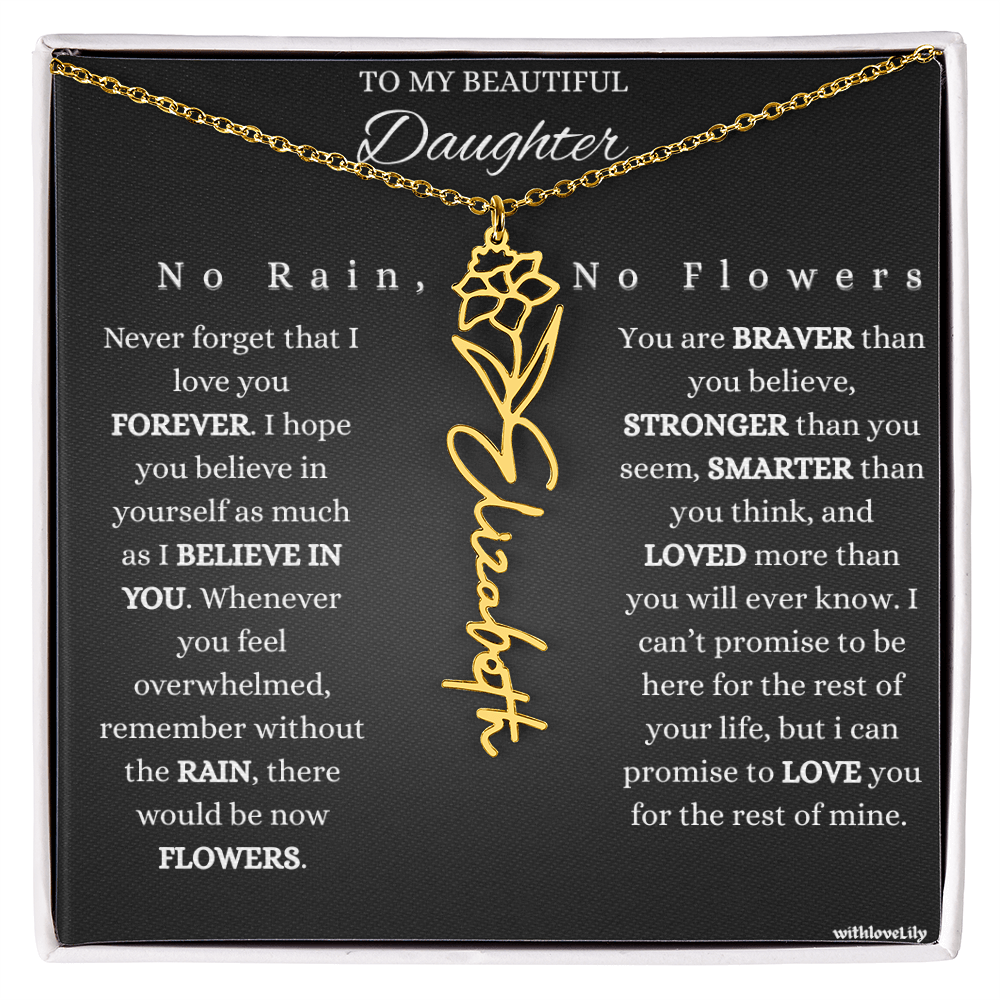 To My Beautiful Daughter – Encouraging Gift Necklace | “No Rain, No Flowers”