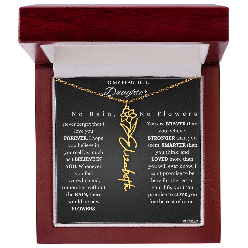 To My Beautiful Daughter – Encouraging Gift Necklace | “No Rain, No Flowers”