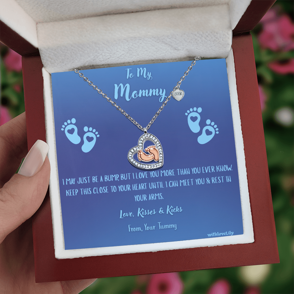 To My Mommy – Baby Boy Footprint Necklace | Gift from Son with Heartfelt Message Card💙