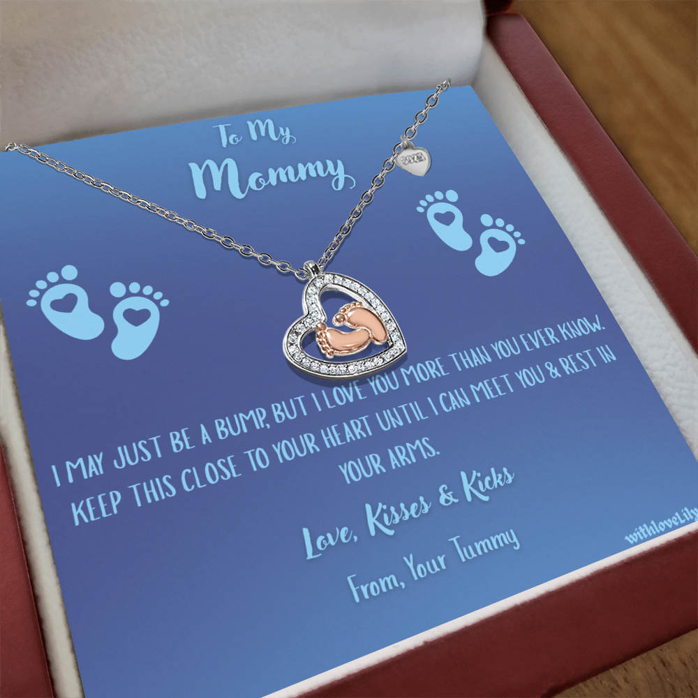 To My Mommy – Baby Boy Footprint Necklace | Gift from Son with Heartfelt Message Card💙
