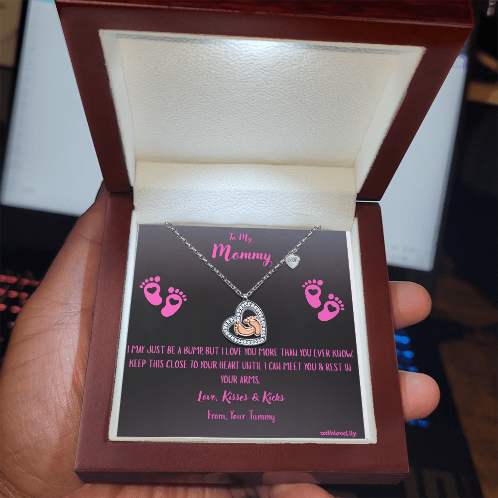 To My Mommy – Baby Girl Footprint Necklace | Gift from Daughter with Heartfelt Message Card💝