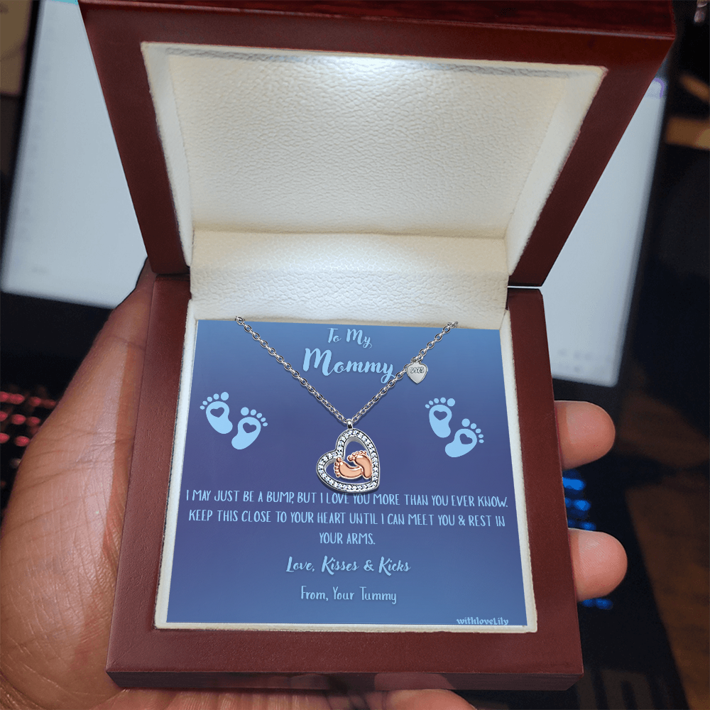 To My Mommy – Baby Boy Footprint Necklace | Gift from Son with Heartfelt Message Card💙