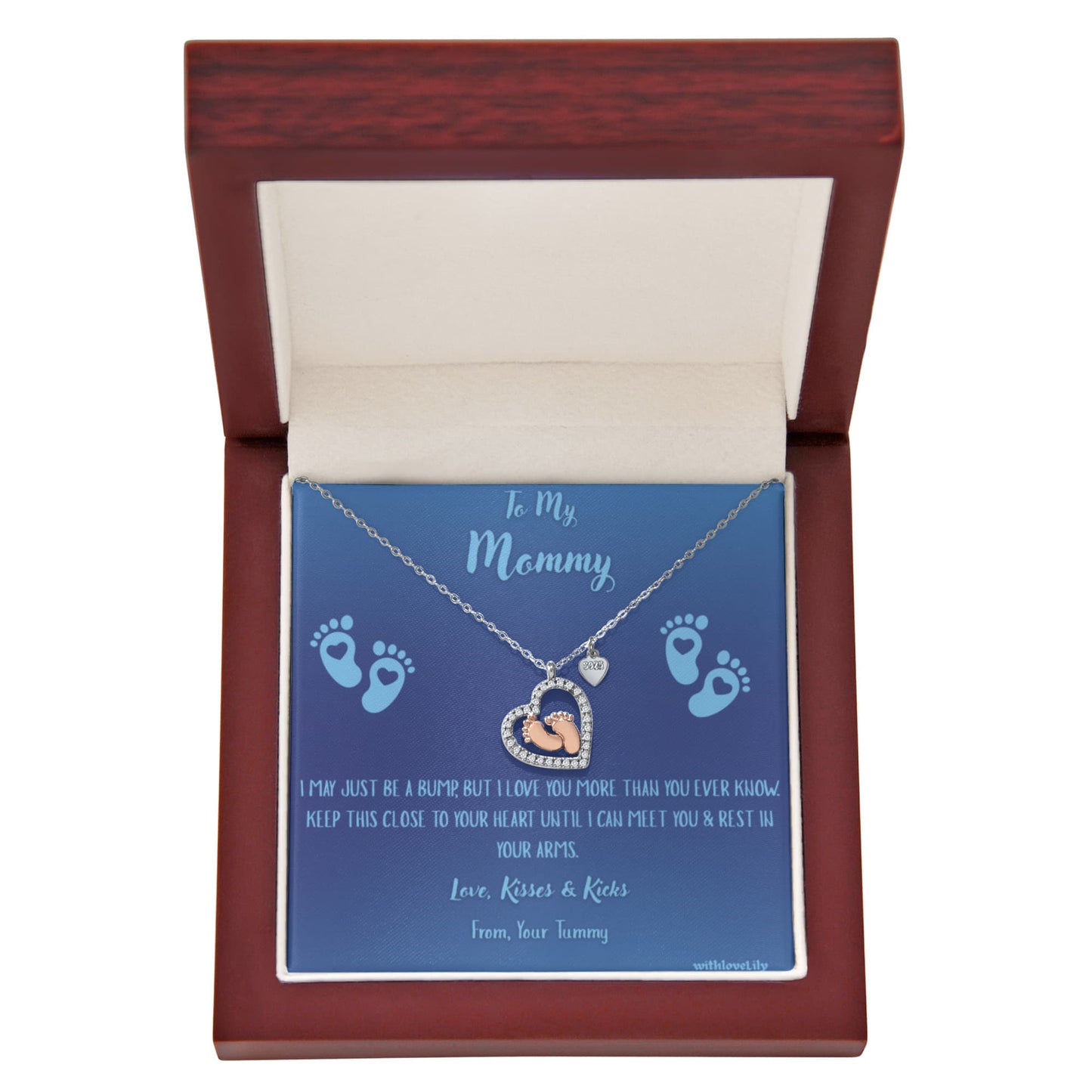 To My Mommy – Baby Boy Footprint Necklace | Gift from Son with Heartfelt Message Card💙