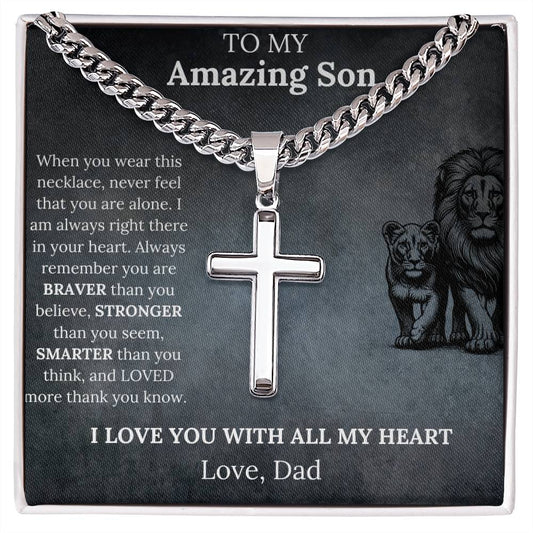 To My Amazing Son Cross Necklace, Love Dad